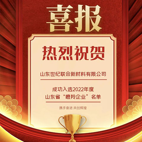 喜報(bào)！山東世紀(jì)聯(lián)合新材料科技有限公司 榮獲省級“瞪羚企業(yè)”稱號！